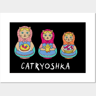 Catryoshka Matreshka Cats For Kids Babushka Style Posters and Art